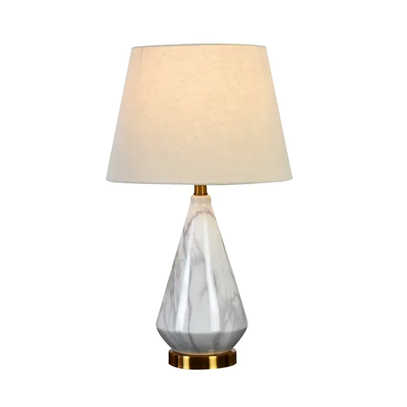 Table lamp Ceramic bedside lamp Marble tapered fabric lampshade LED lighting fixture