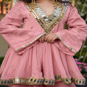 <b>Pink</b> Embroidered Shawl with Mirror Work Traditional Indian Pakistani Women's Wear Silk Soft Chinon Breathable Skin-Friendly - Product Image 5