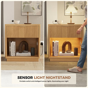 Table de Chevet Moderne Écologique en Bois avec Capteur LED, Ports USB, Prises CA, Lumière RGB, Mode Musique et Fonction Minuterie pour Appartement et Salle à Manger - Product Image 2