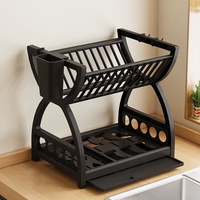 Égouttoir à vaisselle multifonctionnel et durable en plastique PP double couche, design non pliable, style moderne, avec porte-couteaux