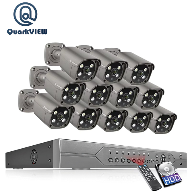 Quarkview XM Xmeye VMS 8MP 5MP 16CH POE Security IP Camera Kit SystemTwo Way Audio 16CH 32CH IP POE CCTV Camera Kit System