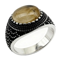 Kaanjewelry Bague Chevalière Homme en Argent Sterling 925, Cabochon Ovale en Agate Naturelle, Finition Antique Noire Oxydée à Motif de Points, Bande Large