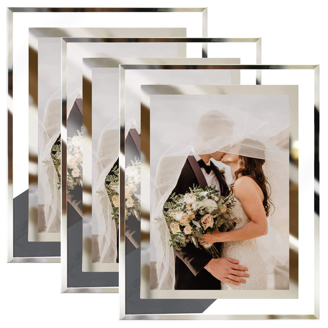 Fuling Classical Custom Silver Glass Crystal Photo Frame Wholesale Creative Handmade Crystal Glass DIY Picture Frame 4*6 5*7inch