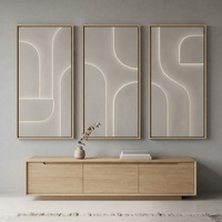 JZ Art mural abstrait moderne de luxe Art déco 3D en grès et LED, encadré, fait main, à suspendre, cadre en métal noir, pour chambre et salon, rectangulaire