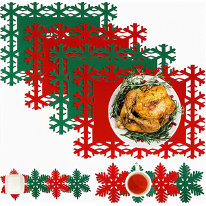 DAMAI 12PCS Snowflake Placemats Christmas Table Red Green Felt Place Mats Coaster for Party Holiday Home Dinner Tableware Decor - Product Image 1