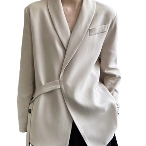 Traje Casual de Buena Calidad en Color Sólido con Cuello de Solapa, Manga Larga y Cinturón para Mujer - Product Image 1