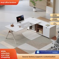 Bureau de direction moderne en bois simple pour une personne avec tiroirs et armoire de rangement, ensemble chaise et bureau pour cadre supérieur de bureau commercial