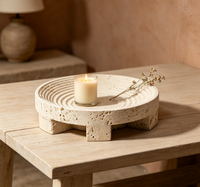 Plateau de vanité rond en travertin personnalisé, pierre naturelle faite à la main pour la maison, l'hôtel, le comptoir de salle de bain, plateau de rangement pour bijoux