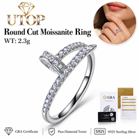 Bague personnalisable en argent sterling S925 plaqué or, design clou, entièrement pavée de moissanite taille ronde 0,5 CTW, sertie à griffes, pour femme