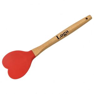 Spatule en bois et silicone en forme de cœur, personnalisable avec logo, pour cuisine, sans BPA, pour beurre, gâteau, pizza, pâtisserie, pâte - Product Image 1