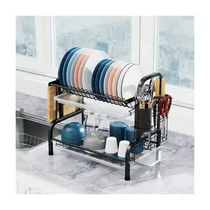 Large Kitchen Dish Rack Stainless Steel Dish Drying Rack Over the Sink With Handle Cutlery Holder Cutting Board Rack Drip Tray