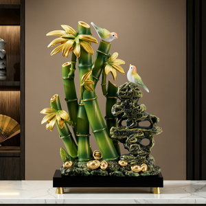 Escultura de Bambú Estilo Chino con Hojas Doradas y Pájaro, Ornamento de Prosperidad para Sala de Estar, Oficina, Regalo de Inauguración de Casa - Product Image 1
