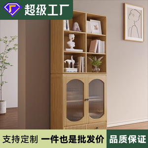 Solid Wood Bookcase Modern Minimalist Style With Glass Doors Storage Cabinet For Living Room Floor Standing - Product Image 5