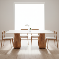 Mesa de Comedor Moderna Minimalista con Cubierta de Mármol y Patas de Madera Maciza Color Nogal para Comedor, Muebles para el Hogar