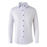 Chemise décontractée de luxe légère pour homme à manches longues, col pointu, couleur unie, avec boutons en cristal perlé, taille européenne transfrontalière