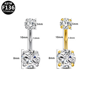 Getto ASTM-F136 in titanio per bambini ombelico anello ombelico con zircone placcato <span class=keywords><strong>argento</strong></span> interno filo elica corpo Piercing - Product Image 4
