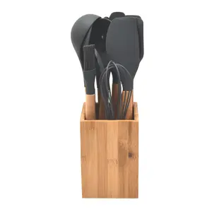 Ustensiles de cuisine antiadhésifs Offre Spéciale résistants à la chaleur Outils de cuisine Ustensiles de cuisine avec support 11pcs Ensemble de bois de silicone