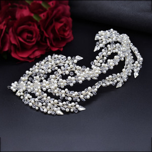 Serre-tête de mariée extra large en perles, style cascade, avec cristaux étincelants, bijou de cheveux de luxe pour <span class=keywords><strong>mariage</strong></span> - Product Image 5