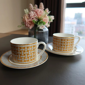 Hot Sale Nordic Luxury Gold Handle Straight Mouth Porcelain Coffee Cup & Saucer <b>Set</b> with <b>Gift</b> Box - Product Image 1