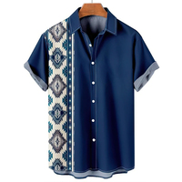 Chemise d'Été Décontractée Simple pour Homme, T-Shirt à Manches Courtes, Blouse à Col Cowboy Boutonnée, Streetwear Imprimé Vintage Tricoté