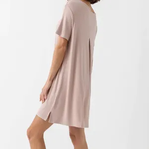 Robe de nuit en tricot côtelé chemise de nuit décontractée en bambou à manches courtes pour femmes robe de nuit pour femmes qui dorment