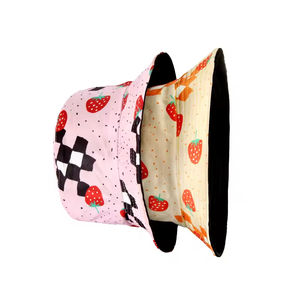 Custom Reversible Embroidered Cute Strawberry Bucket Hats Cotton Polyester Material All Over Printing for Woman Kids - Product Image 3