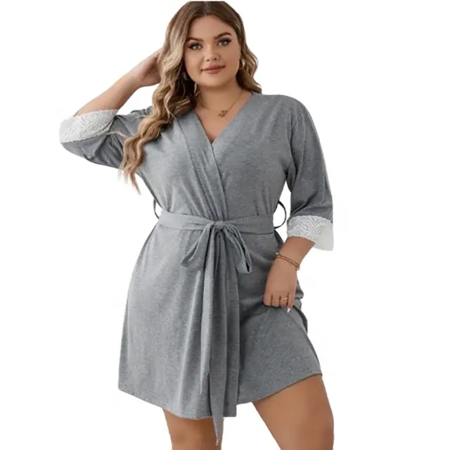 Plus Size Elegant women lounge wear robe Long Sleeve bamboo bathrobe