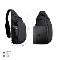 Sac à dos bandoulière unisexe 7,5 L en nylon avec fermeture éclair, motif lettres, étanche et extensible pour tablette 11 pouces et bouteille d'eau
