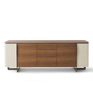 ลิ้นชักทำจากไม้เมลามีนเนื้อไม้พร้อมแผ่นไม้อัดหนังด้านข้างเคาน์เตอร์หินอ่อนขาตั้งโลหะสำหรับห้องนั่งเล่น - Product Image 2