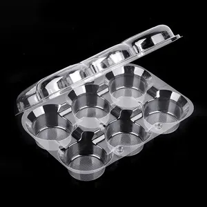 Contenedor de plástico transparente triangular para cupcakes, 6 cavidades