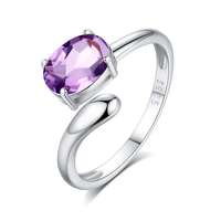 Bagues pour femmes en argent sterling S925, tendance, avec améthyste, ajustables, simples, polyvalentes, bijoux fantaisie en pierres précieuses