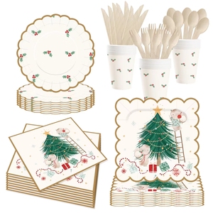 DAMAI Customized Christmas Party Supplies Disposable <b>Dinner</b> <b>Set</b> with Christmas Tree Printed Paper Plate Cup Napkin Tableware <b>Set</b> - Product Image 1