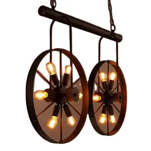 Roda de ferro vintage retrô pingente de lâmpada industrial lustre loft