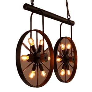 Ruota in ferro d'epoca retrò lampada a sospensione lampadario industriale loft - Product Image 1