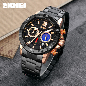 Montre chronographe ronde pour homme, montre-bracelet de luxe en acier inoxydable, montre à quartz étanche 30M - Product Image 3
