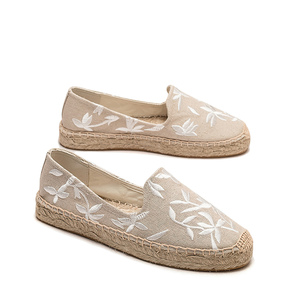 Espadrilles pour femmes avec broderie de feuilles, <span class=keywords><strong>plateforme</strong></span>, semelle épaisse, chaussures décontractées à enfiler, espadrilles bohèmes en toile pour femmes - Product Image 2