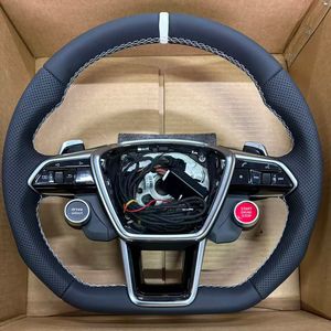 Volante de Cuero con Botón de Arranque para Audi Q8 SQ8 A3 8V A4 B8 B9 A5 B8 <span class=keywords><strong>A6</strong></span> C7 C8 A7 A8 S3 S4 S5 S6 S7 RS3 RS5 RS7 RS6 - Product Image 1