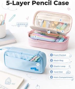 Estuche Grande de Tela para Lápices Four Candies con Cierre de Cremallera, 5 Compartimentos, Bolsa Organizadora de Bolígrafos para la Escuela y la Oficina - Product Image 4