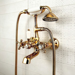 Ensemble <span class=keywords><strong>de</strong></span> robinetterie <span class=keywords><strong>de</strong></span> <span class=keywords><strong>douche</strong></span> murale en cuivre brossé antique européen, 1 poignée, <span class=keywords><strong>pour</strong></span> <span class=keywords><strong>baignoire</strong></span>, avec jet pluie doux et <span class=keywords><strong>barre</strong></span> coulissante, eau chaude/froide - Product Image 1