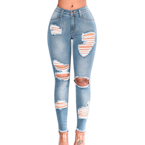 Jean en denim brésilien déchiré taille haute coupe skinny pour <span class=keywords><strong>femme</strong></span> - Product Image 2