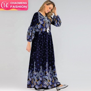 6245# Wholesale Dubai Abaya Fashion Young Women Printed Velvet Long Dress Abaya - Product Image 1