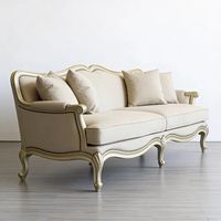 Canapé trois places droit sculpté haut de gamme en tissu de luxe léger de style américain, design du milieu du siècle pour salon