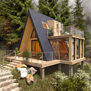Micro-Cottage Prefabbricato Modulare in Struttura d'Acciaio con Tetto Triangolare in Legno per Ville - Product Image 4
