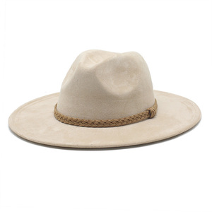 Nouveauté <span class=keywords><strong>2022</strong></span> Printemps-Été Chapeaux Fedora à large bord en polyester, cuir et daim, anti-UV, pour femmes et hommes, style Western, Cowboy, Safari et habillé - Product Image 2