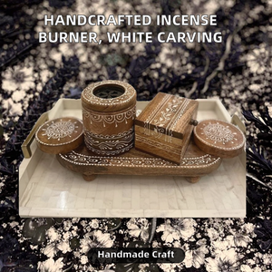 เตาเผากำยานเซรามิกทำมือ พร้อมลวดลายแกะสลักสีขาวอย่างประณีต กลิ่นอู๊ด ภาชนะอโรมาแบบดั้งเดิม - Product Image 2