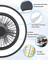 Ventilateur de plafond 24 pouces avec lumière LED, moteur, télécommande, double fixation encastrée, 8 pales, intensité variable