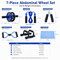 Kit de roue abdominale avec barres de pompes, équipement de gym multifonctionnel 7 pièces pour l'exercice musculaire, vente en gros usine
