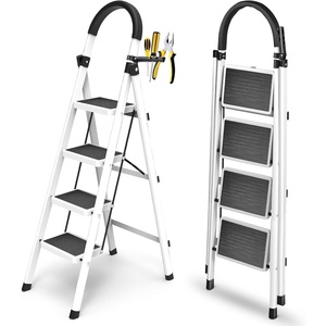 Échelle pliante 4 marches en acier inoxydable avec mains courantes antidérapantes pour usage domestique - Product Image 1