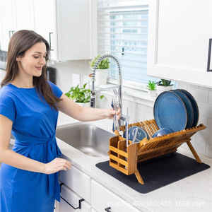Wooden Dish <b>Rack</b> Double Layer Quick Dry Kitchen Countertop Drainer Storage Organizer For <b>Plates</b> Bowls Utensils - Product Image 3