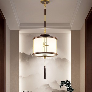 All-Copper Chinese Style Pendant <b>Light</b> for <b>Dining</b> Room Zen-Inspired Entryway Ebony Wood Hallway Staircase Pendant Lighting - Product Image 4